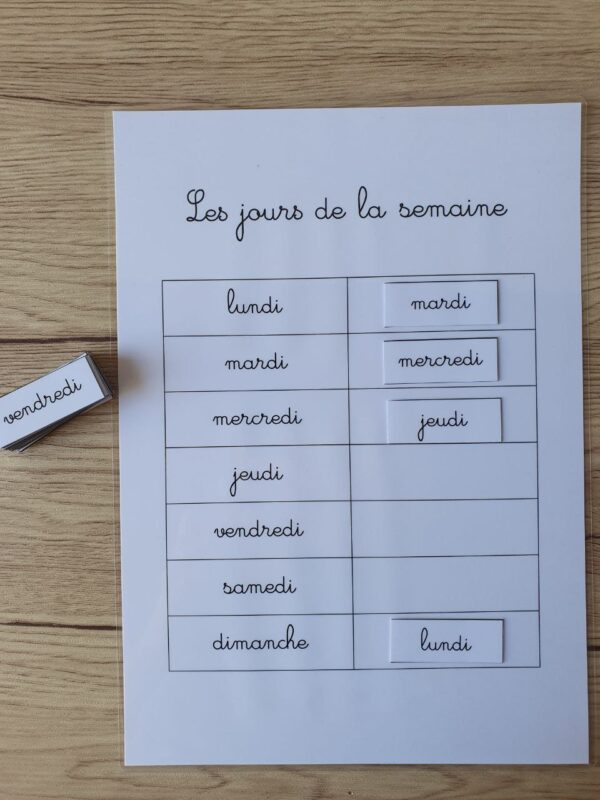 comprendre les jours de la semaine