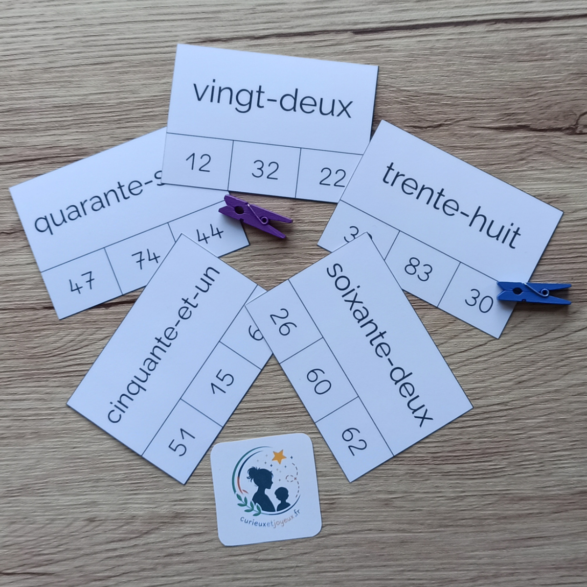 Écriture des nombres cartes à pince 20 à 69 Écriture des nombres cartes à pince 20 à 69