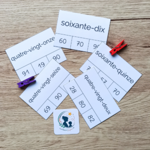 Écriture des nombres cartes à pince 70 à 100